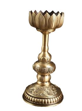 黄铜烛台摆件底座一对家用拜神供奉佛前灯座高脚蜡烛台铜制品