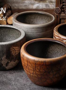 景德镇陶瓷落地大缸鱼缸乌龟睡莲大号客厅陶瓷水缸金鱼缸粗陶花盆