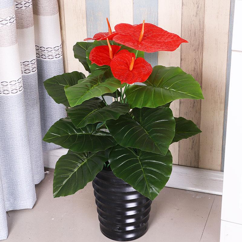 仿真绿植假树室内装饰落地小盆景盆栽仿真植物摆件吉祥红掌发财树