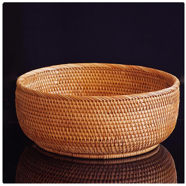 越南秋藤水果篮收纳筐圆边果盘果蔬筐茶几茶点收纳筐手工编织藤篮
