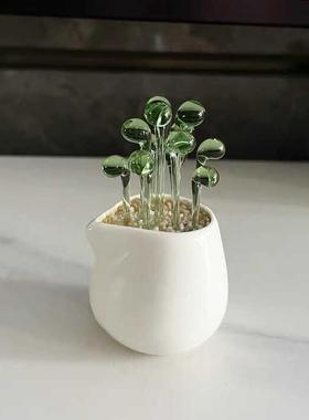 创意琉璃多肉小盆栽办公室桌面摆件玻璃仿真绿植客厅假花装饰摆设
