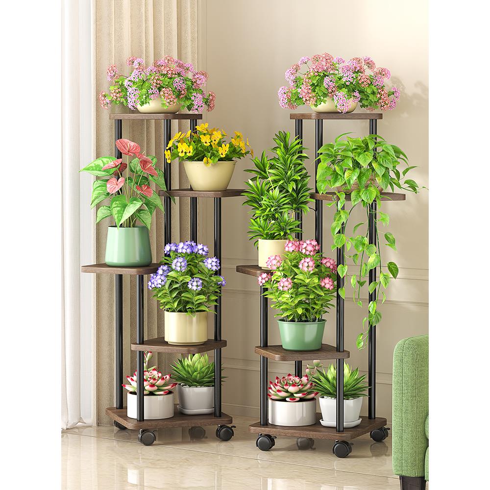 花架子客厅落地式室内带轮铁艺置物架电视柜旁盆栽花架置物架阳台