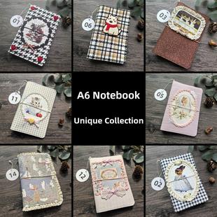 收藏活页A6笔记本|可爱的布手工六孔加厚网可拆卸日记笔记本
