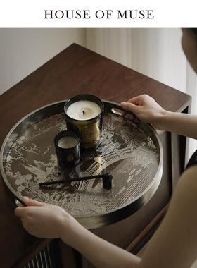 缪斯家 东方古韵 金枝银庭 中式托盘香薰蜡烛果盘桌面收纳摆件
