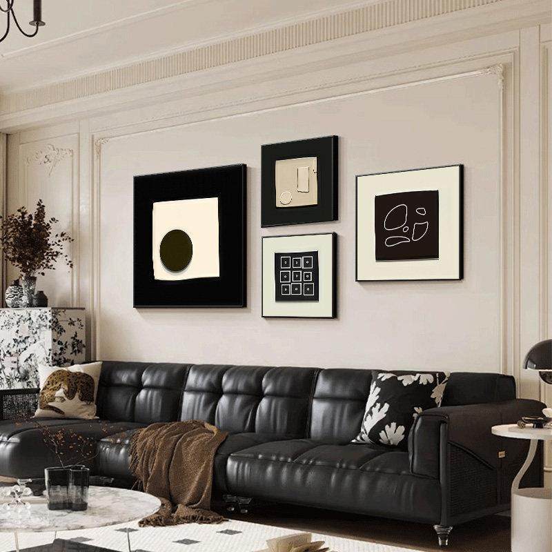 中古风客厅装饰画高级感极简沙发背景墙挂画复古抽象四联组合壁画,家居饰品,现代装饰画,淘宝优惠券,粉丝福利购,淘宝优惠卷