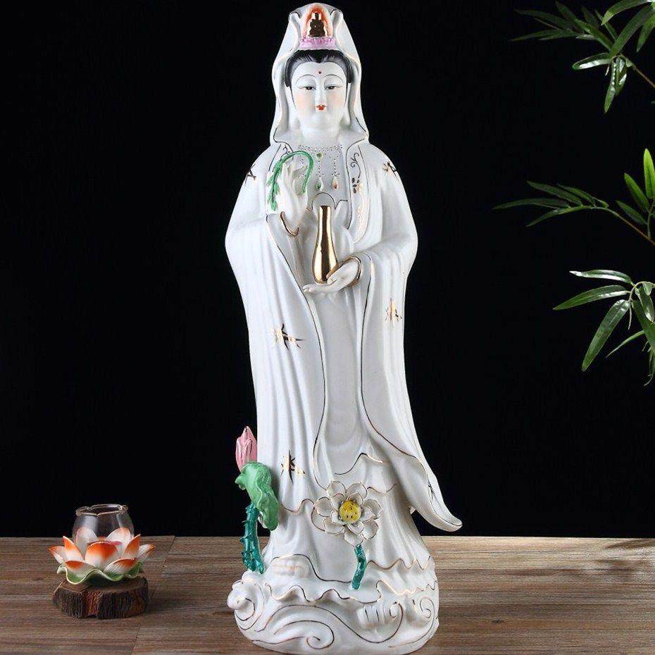 陶瓷南海观音菩萨站观音观世音菩萨佛像雕塑陶瓷摆件保平安