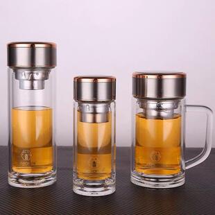 华象双层便携加厚水晶玻璃泡茶杯2022升级版 团购定制LOGO