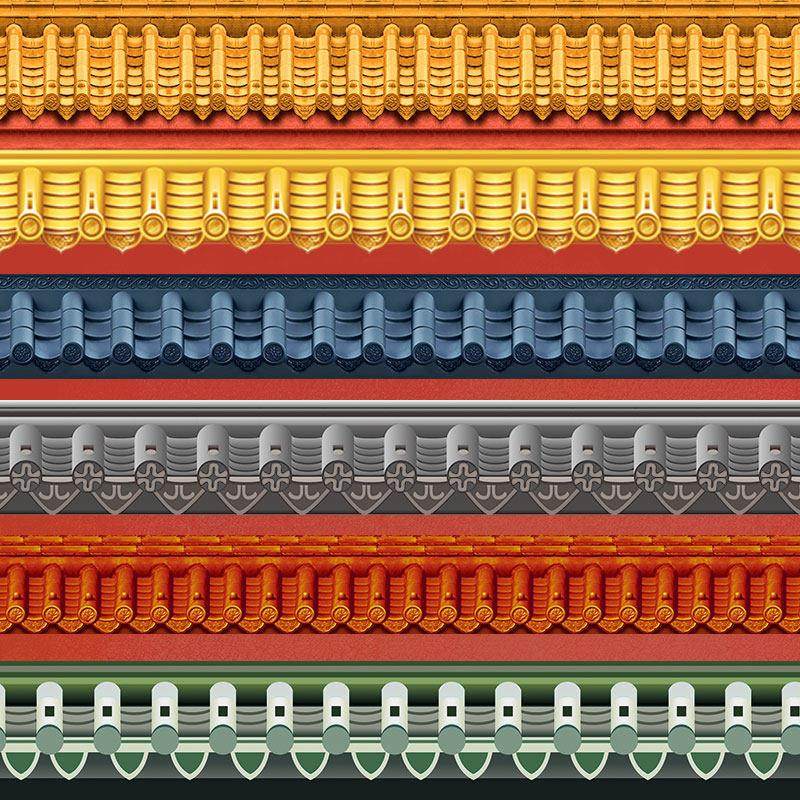 仿古房檐瓦片墙纸中式古建宫殿围墙院墙屋顶3d琉璃瓦屋檐装饰壁纸,家装主材,定制壁画,淘宝优惠券,粉丝福利购,淘宝优惠卷