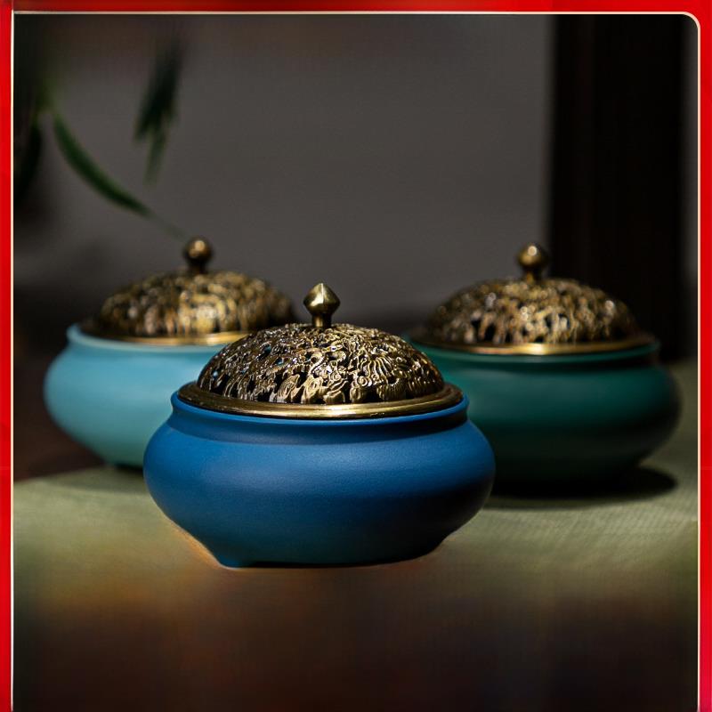 美真香九龙戏珠陶瓷盘香炉居室香薰炉卧室彷古熏香炉沉香炉檀香炉