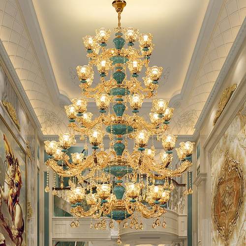 覆式楼别墅大吊灯客厅水晶陶瓷楼中楼挑空楼梯长吊灯欧式法式跃层