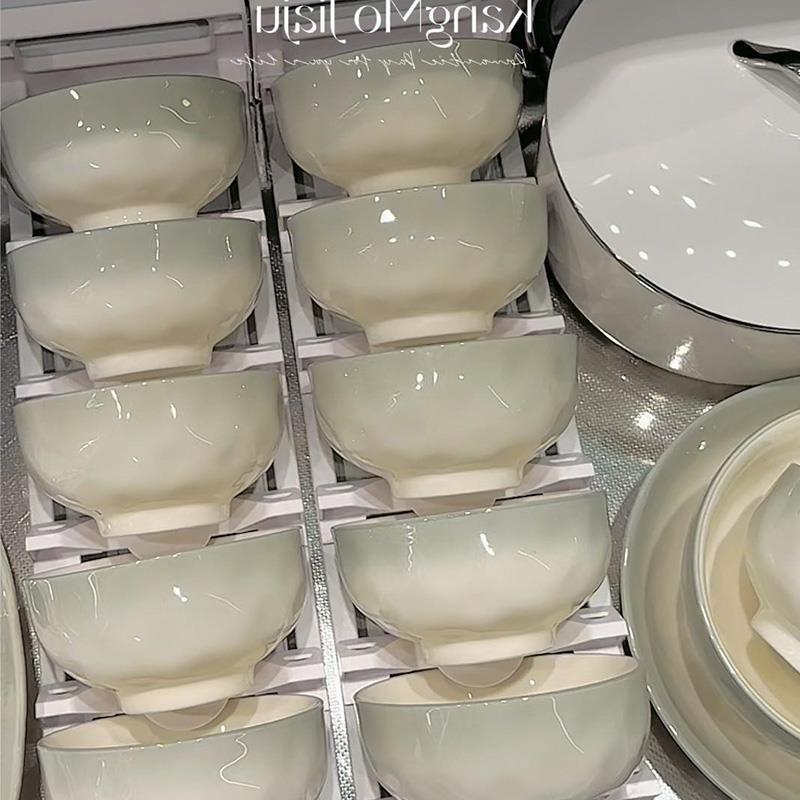 景德镇碗碟套装家用乔迁轻奢2025新款高级感清新陶瓷碗盘筷碗具