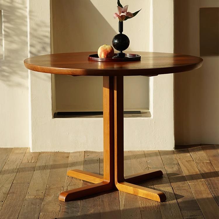 木纳家具缅甸柚木餐桌中古风复古家用实木餐桌简约圆餐桌中古圆桌