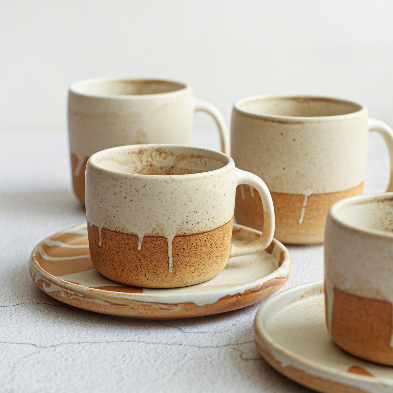 潮涌。一宅侘寂风手作窑变釉陶瓷杯子下午茶咖啡杯碟套装磨砂质感