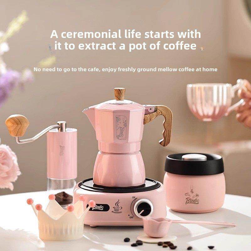 Bincoo粉红双阀摩卡壶家庭小煮咖啡浓缩咖啡的朋友的生日礼物,餐饮具,摩卡壶,淘宝优惠券,粉丝福利购,淘宝优惠卷