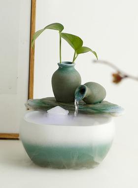 小型摆件创意中式家居客厅书房玄关装饰流水招财鱼缸加湿器送礼品