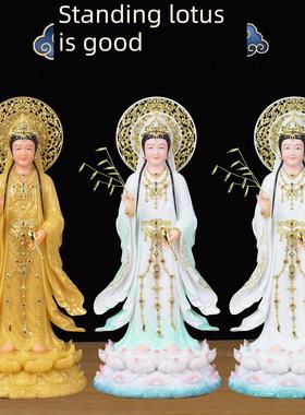 白色大理石南海观音菩萨家拜摆件立莲妙善观音菩萨佛寺观音摆件