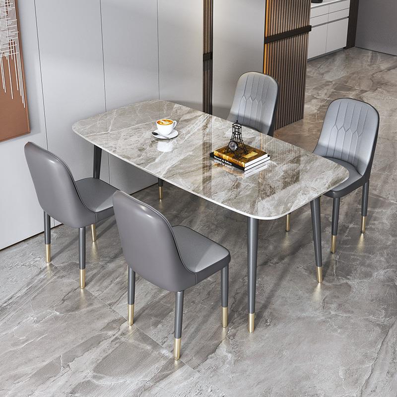 现代简约长方形岩板餐桌出租房家用小户型饭桌奶茶店洽谈桌椅组合