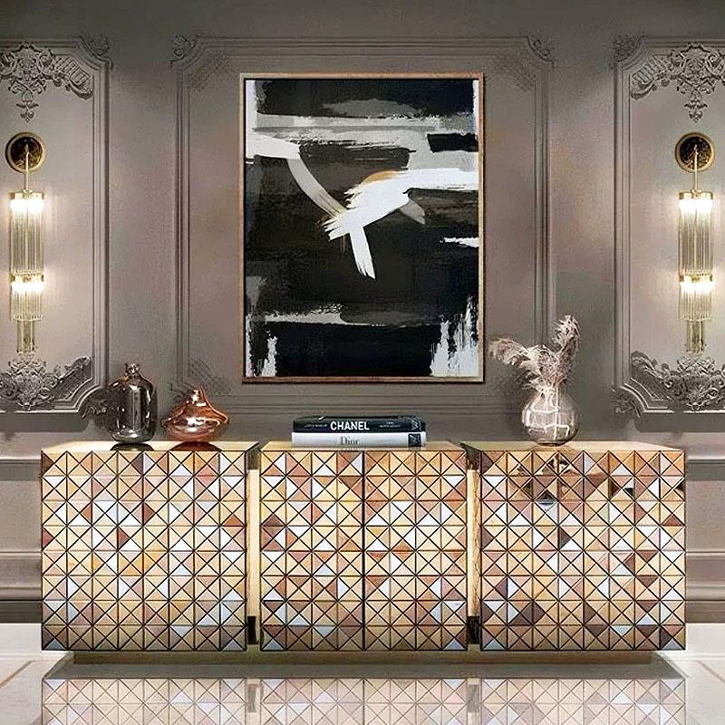 葡萄牙轻奢实木餐边柜后现代设计师别墅样板房客厅不锈钢玄关台