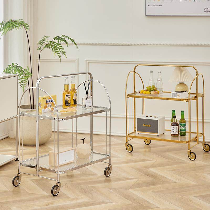 中古可折叠小推车客厅移动沙发置物架玻璃小边几网红ins推车餐车
