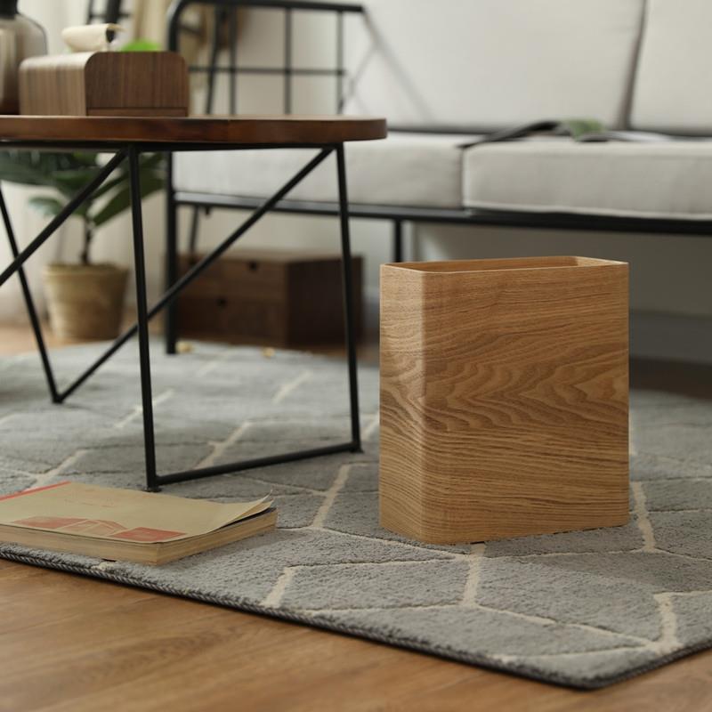 北欧日式木质垃圾桶长方形桌面收纳箱中式家用客厅创意纸篓ins