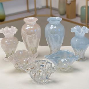 饰摆件客厅水培插鲜花高级感复古花器 古法中古琉璃花瓶玻璃家居装