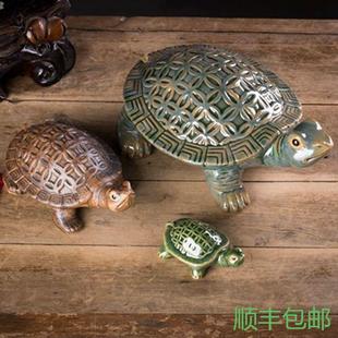 陶瓷金钱龟大号石墨龟乌龟家居装 饰摆件风水假山鱼缸造景摆件 包邮