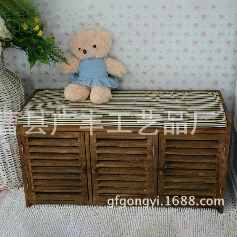 百叶窗储物鞋柜 复古色实木凳子 棕色简约布艺凳沙发凳换鞋凳批发