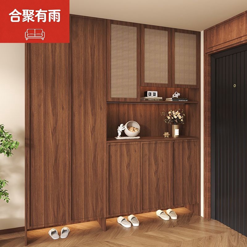 鞋柜一体柜实木中古风入户进门家用一体靠墙复古玄关隔断柜储物柜