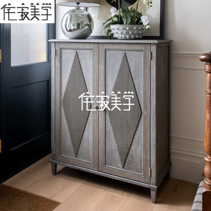 法式实木复古做旧斗柜玄关柜美式入户门厅储物鞋柜中古收纳餐边柜