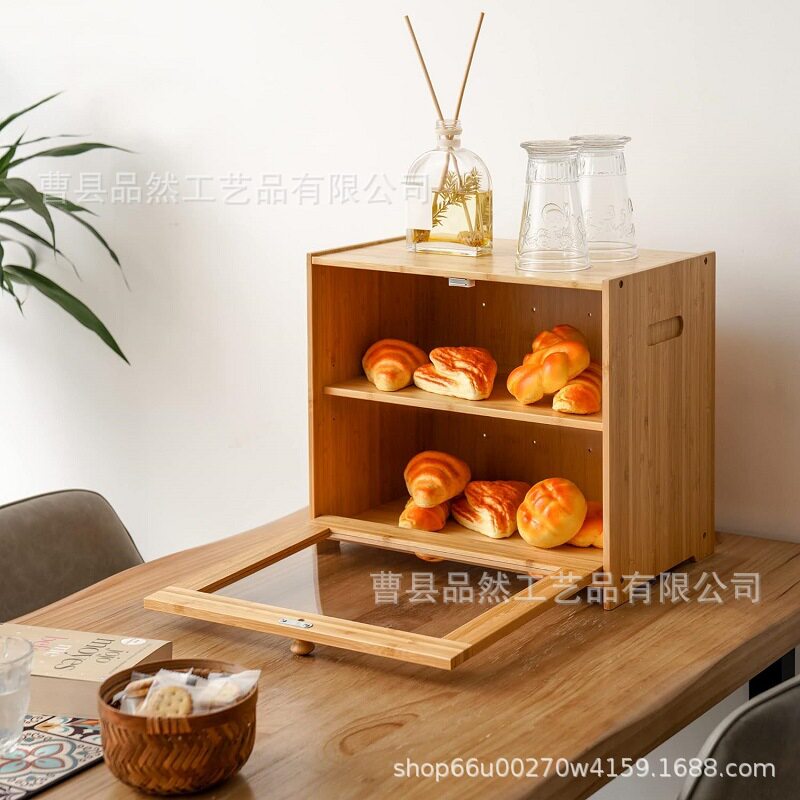 美式家用大容量加厚长方形面包箱创意零食柜实木收纳抽屉储物盒子