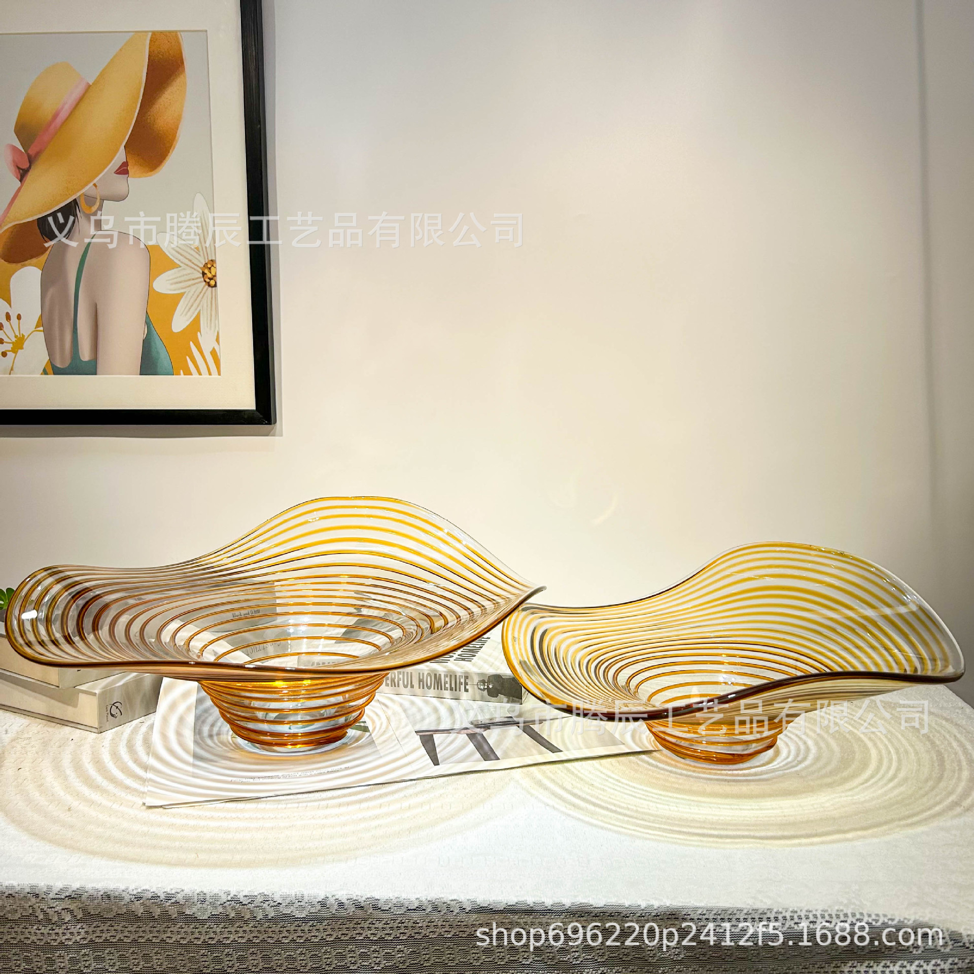 现代时尚简约风高档彩色琉璃果盘创意款装饰摆件家居饰品水果盘