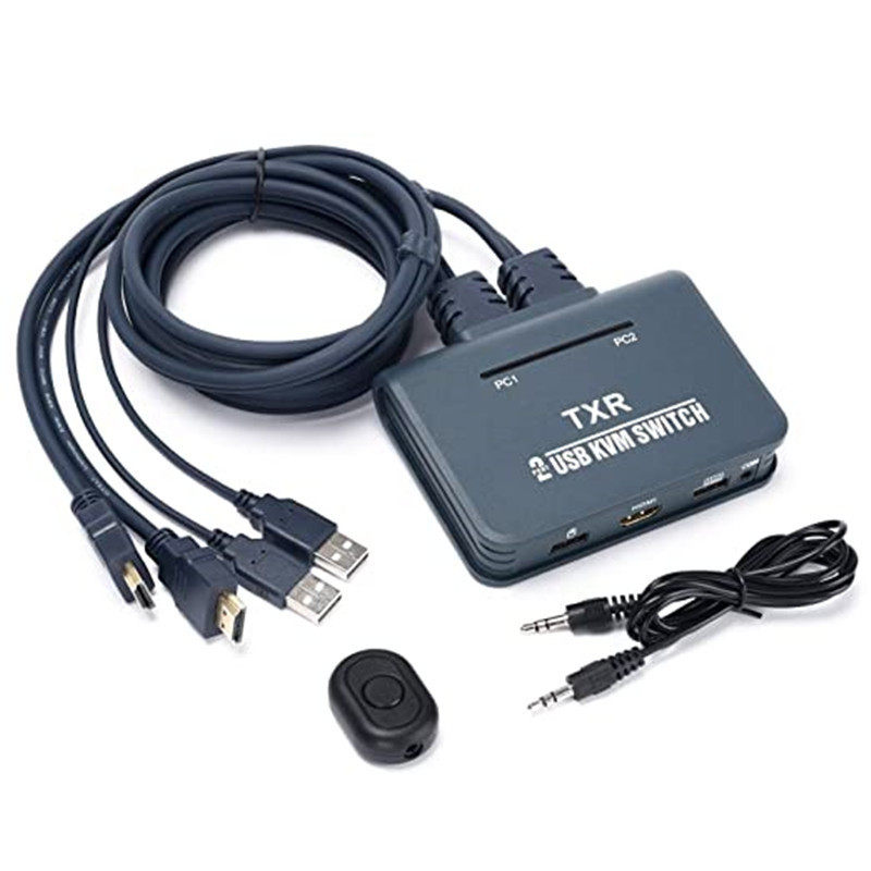 pd4kvm切换器2进1出带线一体机usb hdmi kvm切换器4K按键