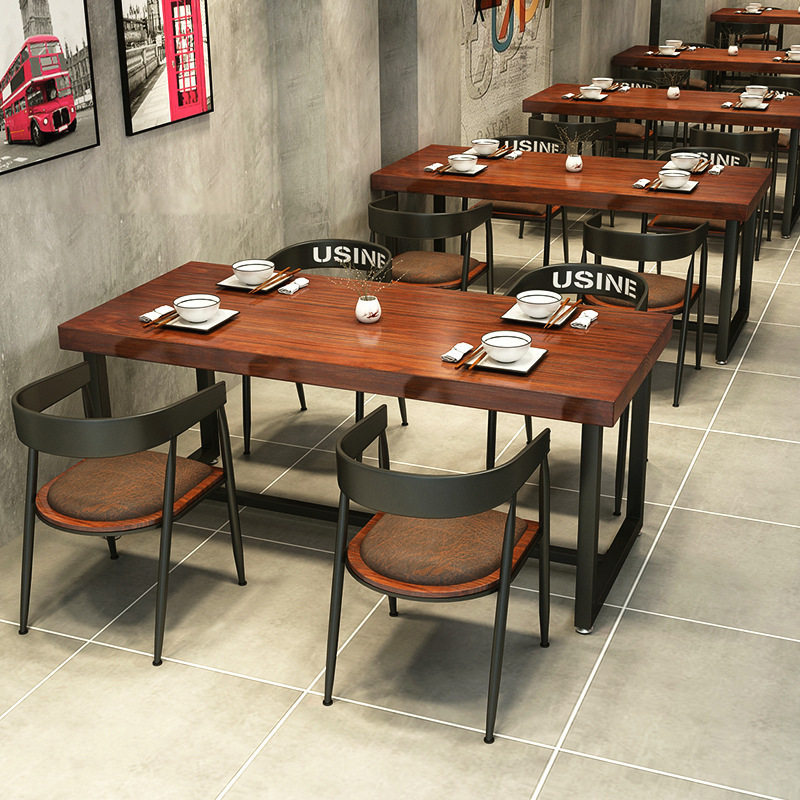 美式复古餐厅餐桌椅酒馆火锅实木桌咖啡厅烧烤店桌椅酒吧商用桌子