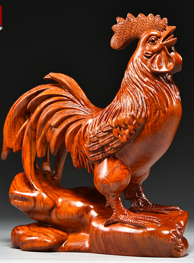花梨木雕大公鸡摆三合十二生肖木头鸡家居客厅装饰品开业乔迁送礼
