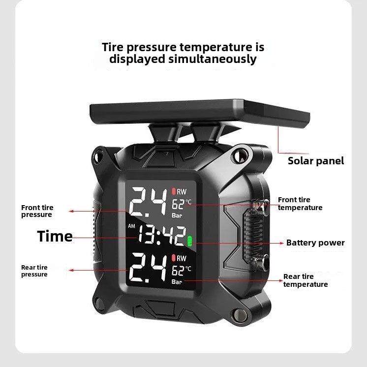 摩徽摩托车胎压监测仪器 太阳能骑行防水电动机车改装气压检测仪