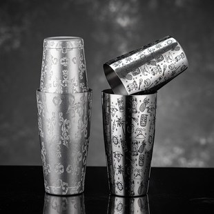 精选不锈钢摇酒壶酒吧调酒工具鸡尾酒shake杯雪克壶蚀刻波士顿调