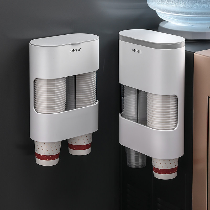 精选一次性杯子挂架自动取杯器纸杯架水杯挂壁式置物创意收纳家用