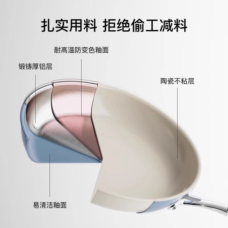 红厨陶瓷不粘锅平底锅牛排煎锅家用炒菜锅煎炒锅电磁炉燃气灶专用