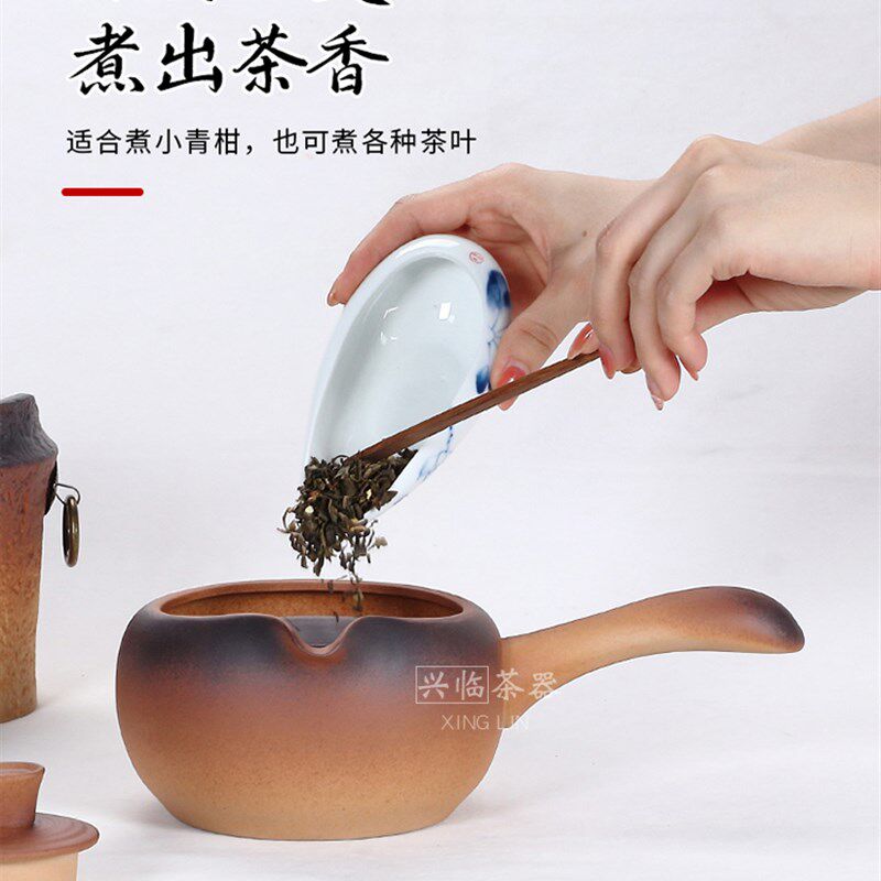 明火煮茶壶套装单茶壶侧把壶电陶炉陶壶家用粗陶土围炉煮茶器室内