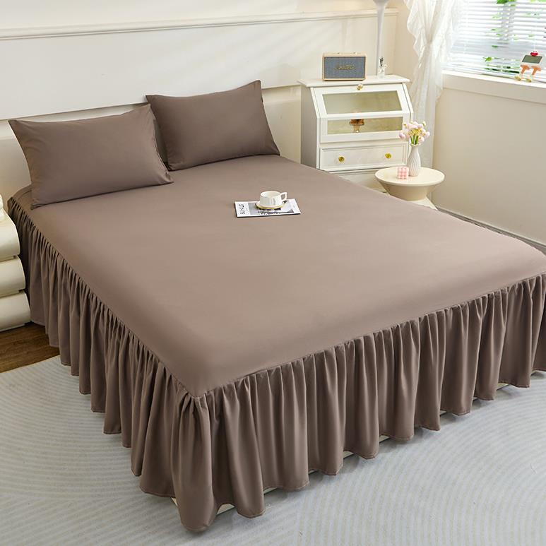 纯色简约床裙单件针织棉双层纱三件式床组1.2m1.5米1.8x2x2.2床罩