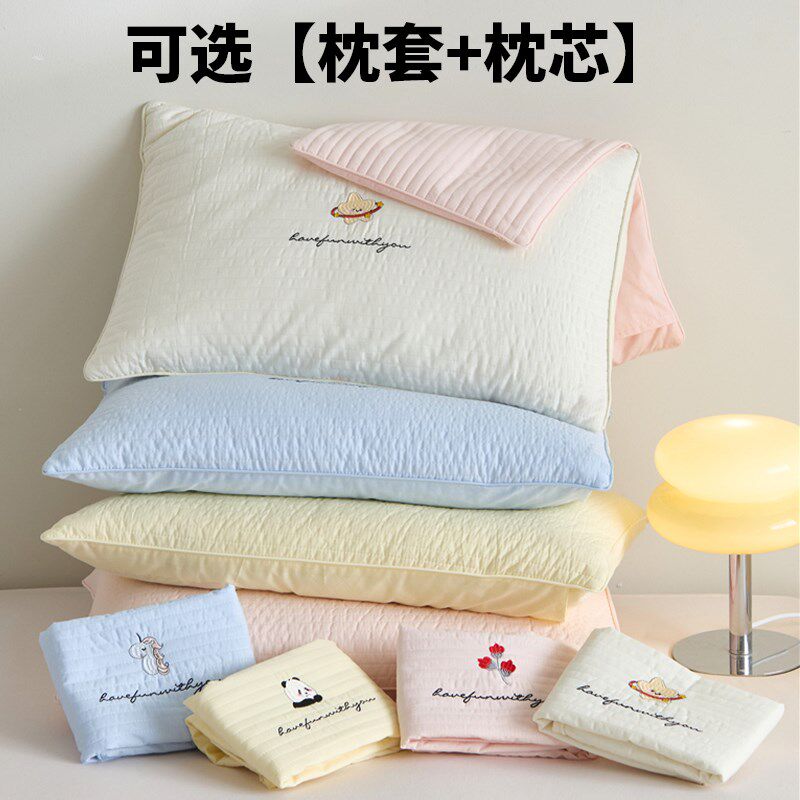 全棉棉花枕头枕芯儿童枕套整头枕一对装荞麦枕枕头套和枕芯一套装