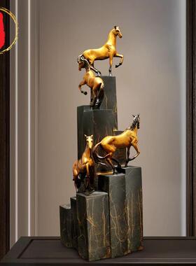 威弗列德一言九鼎驷马难追中式铜马摆件办公室开业高档装饰工艺品