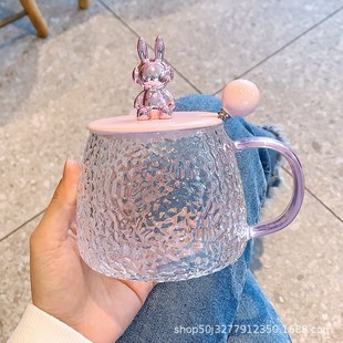 情侣办公室女咖啡杯耐热玻璃水 轻奢高颜值马克杯子o带盖带勺夏季