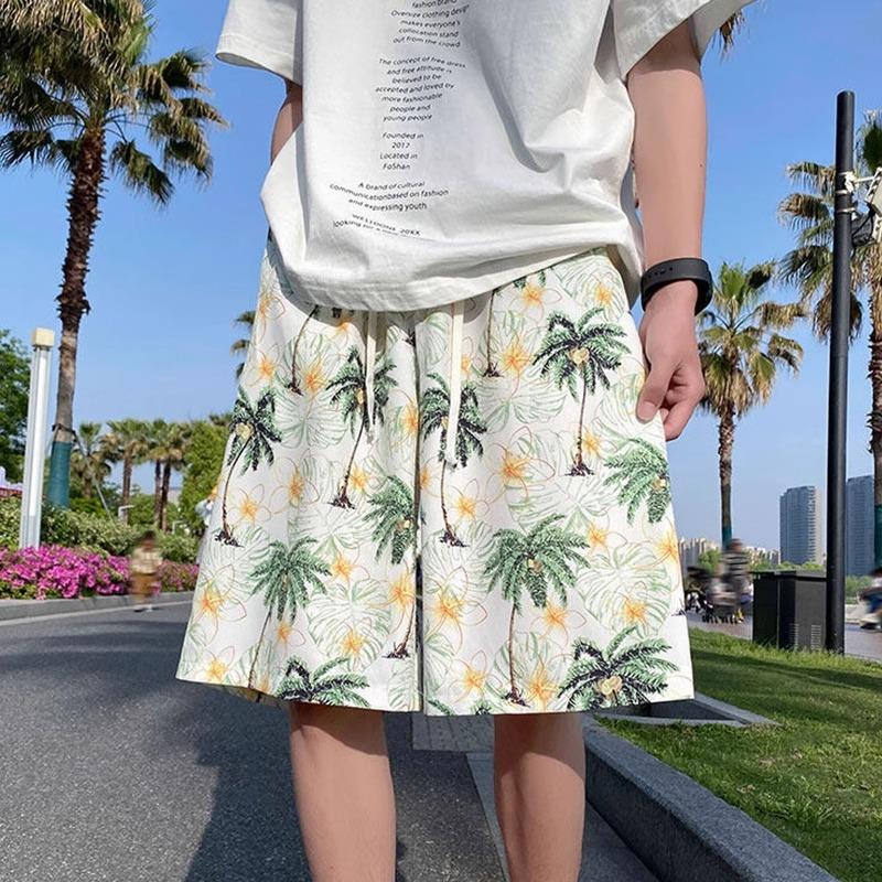 凉感冰丝沙滩花短裤男夏季薄款速干可下水裤衩夏威夷外穿五分裤子