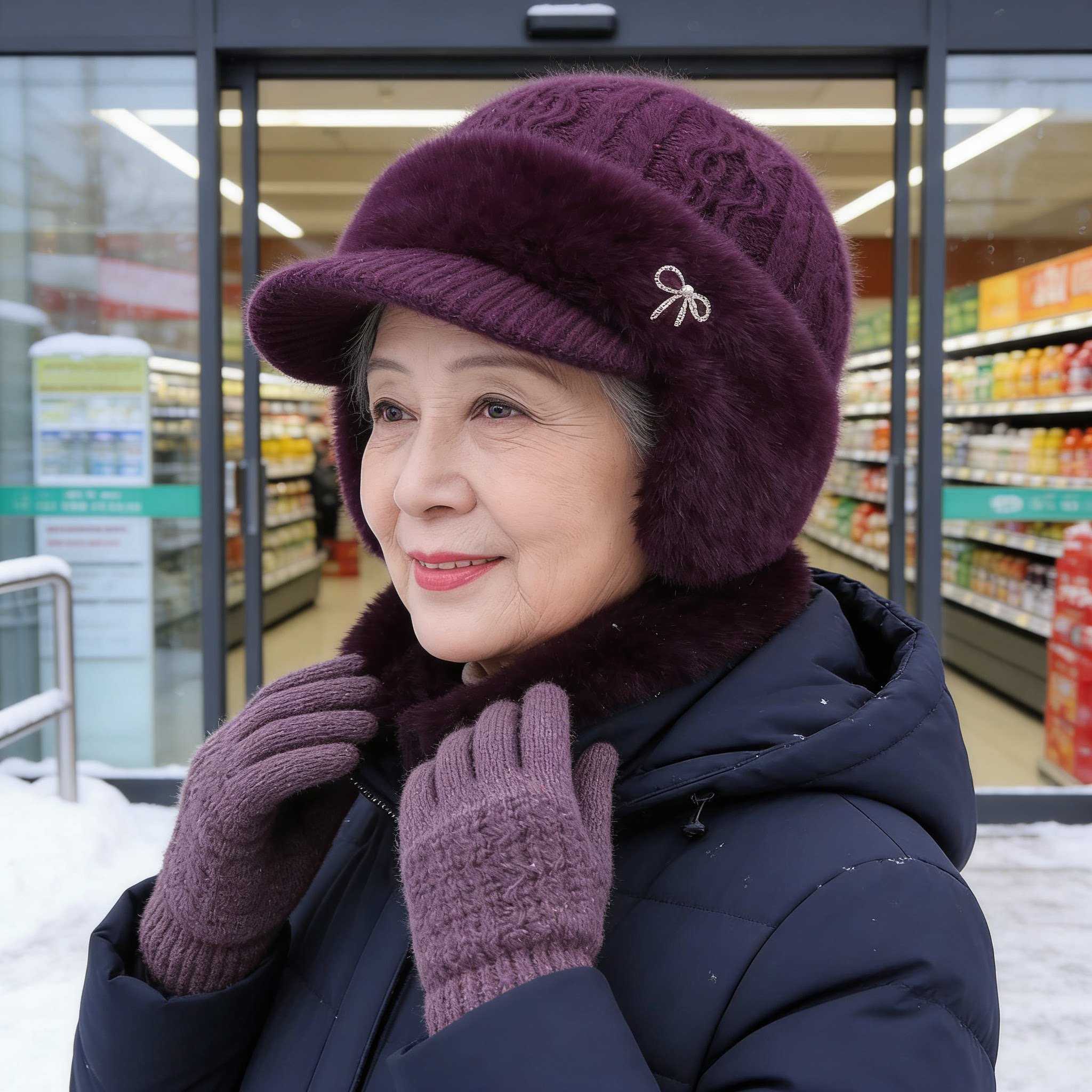 买菜遛弯女士冬季款妈妈保暖护耳奶奶冬天针织毛线帽中老年人帽子