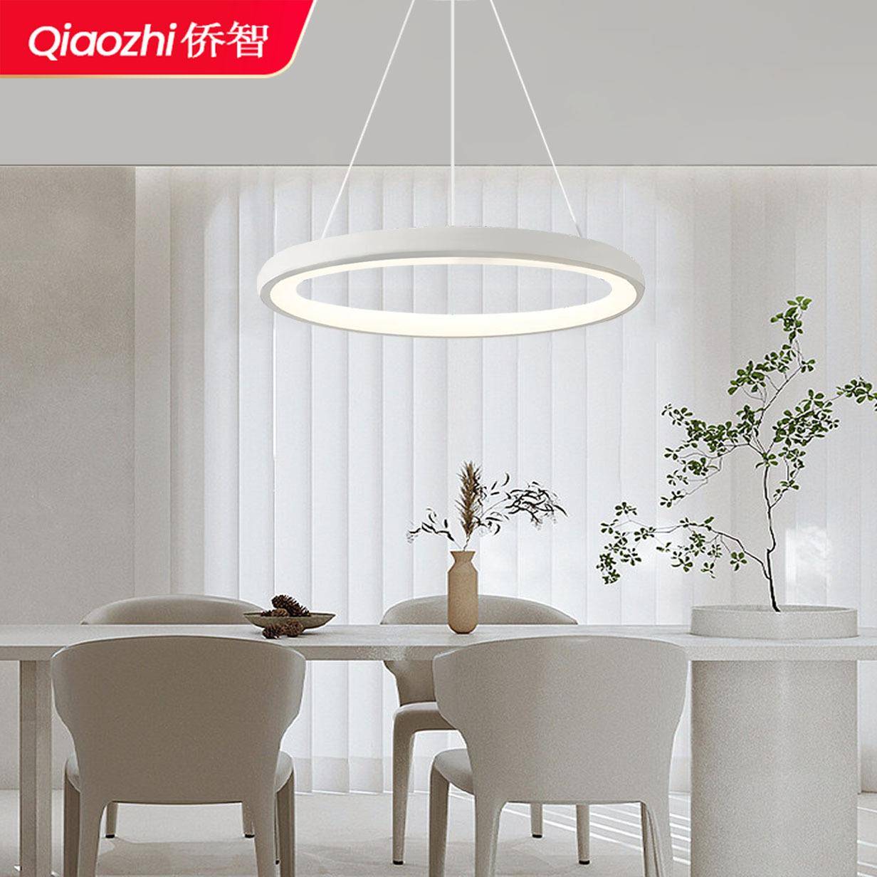 餐厅吊灯简约现代家用卧室灯具网红餐桌饭厅吧台圆环形极简led灯