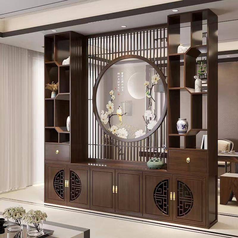 新中式实木入户玄关柜双面客厅家用屏风玄关柜置物博古层架装饰墙