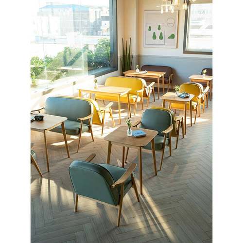 甜品奶茶店沙发餐桌椅组合北欧休闲洽谈休息区实木茶几座椅圆桌