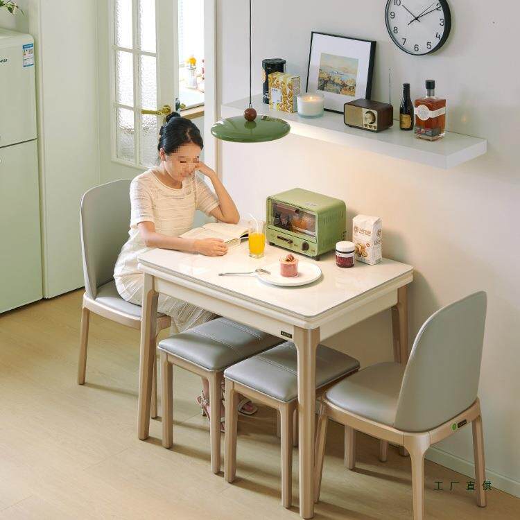 小户型家用餐桌可折叠伸缩现代简约多功能岩板实木饭桌椅2026新款