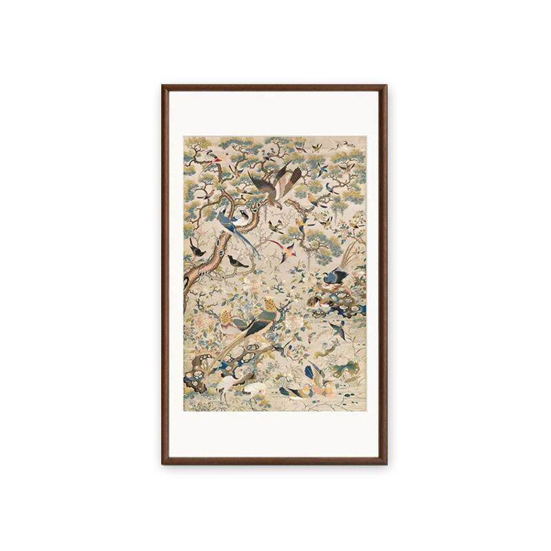 花鸟祥和图玄关法式中古风餐厅装饰画新中式客厅挂画复古艺术国画